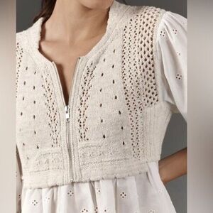 NWT White Eyelet Blouse / Crochet Half-Zip Size M